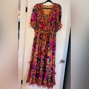 Farm Rio Yellow Floral Dream Maxi Dress NWT